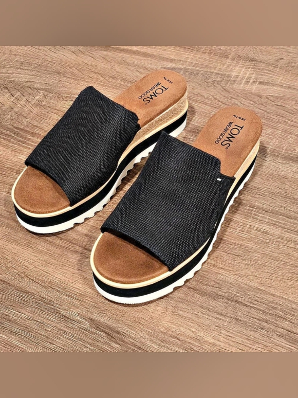 TOMS Diana Mile Wedge Sandals in Black US 7W Like New